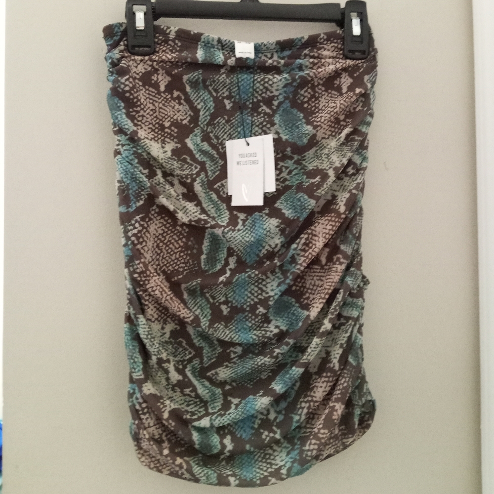 REVAMPED snake skin mesh bodycon skirt size XXS aqua and brown